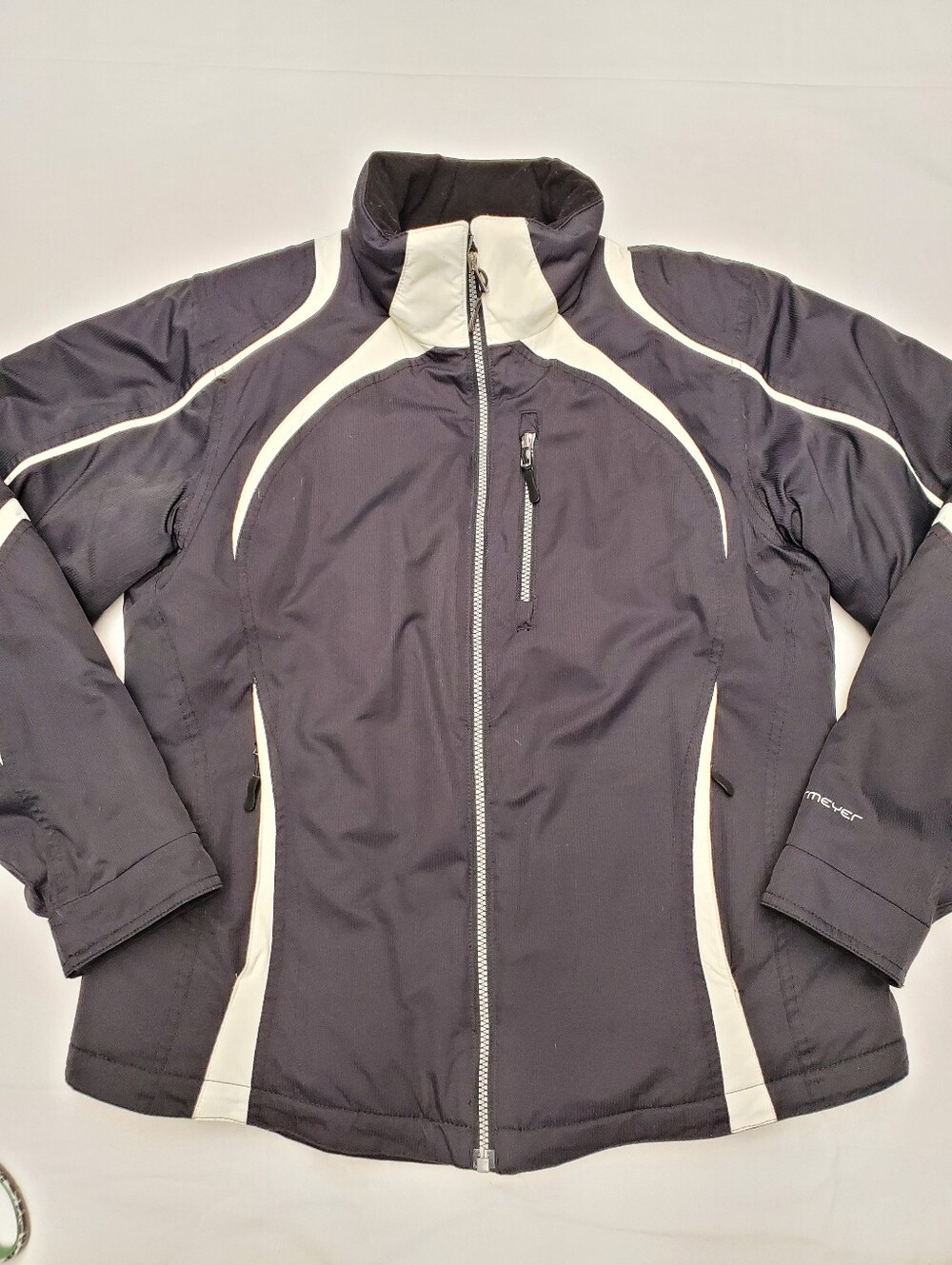 Obermeyer Womens Ski Jacket Size 12 Black White Insulated Full Zip Snow Coat